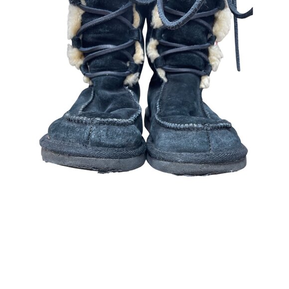 Ugg womans Black leather sheepskin lined Midcalf Winter Boots Sz 6 SKU 9533 - Picture 8 of 16